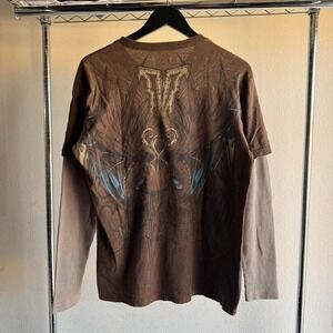 Vintage Y2K 2000s MMA Elite Brown Thermal Longsleeve Shirt and Gothic Graphic